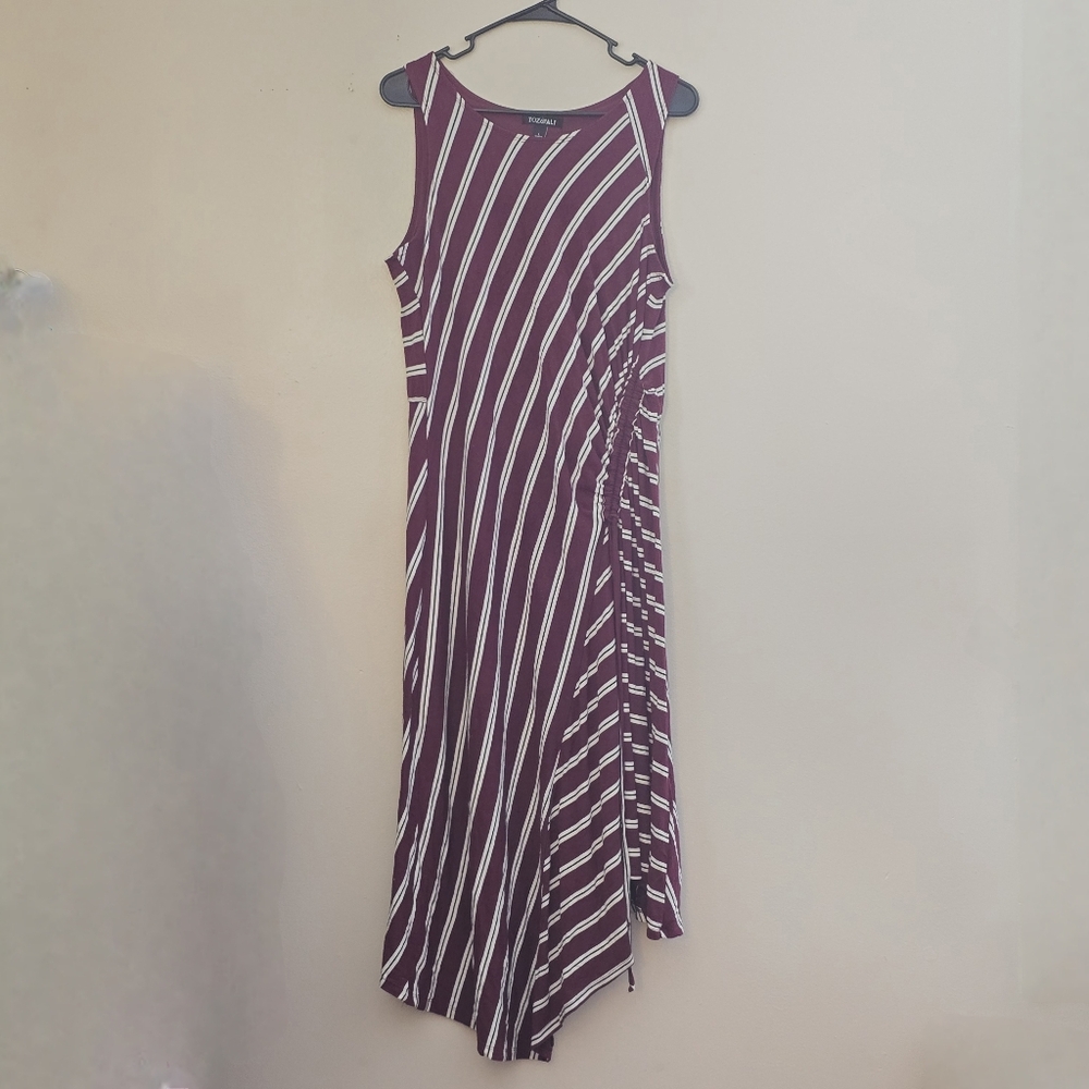 Roz & Ali Women's Large Burgundy and White Striped Maxi Dress